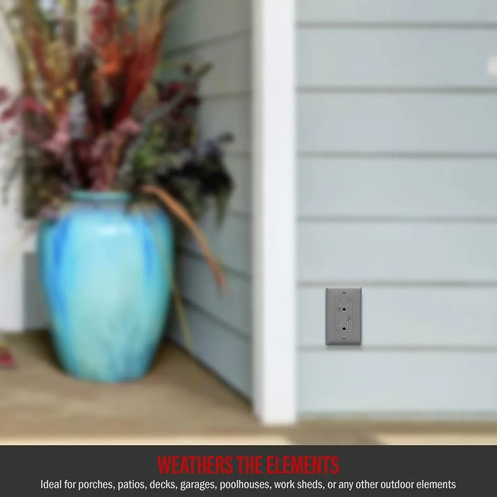15 Amp Duplex Outlet Tamper and Weather-Resistant Gray