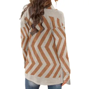 15All-Over Print Women's Cardigan With Long Sleeve rust and beige print