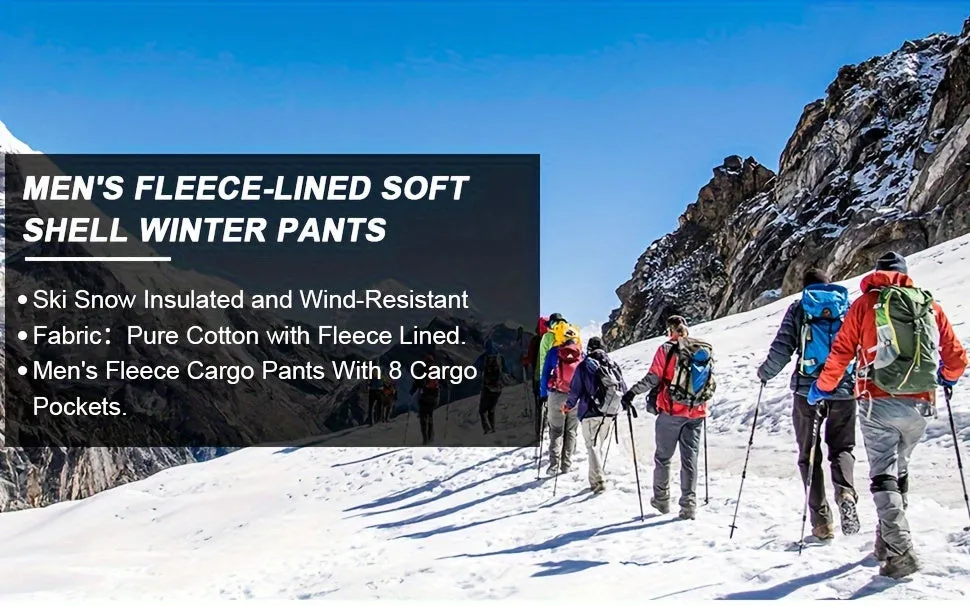 [8 Pockets Fleece Lined Cargo Pants] Men's Fleece Lined Cargo Pants Outdoor Hiking Pants Casual Work Ski Pants With 8 Pockets (No Belt)