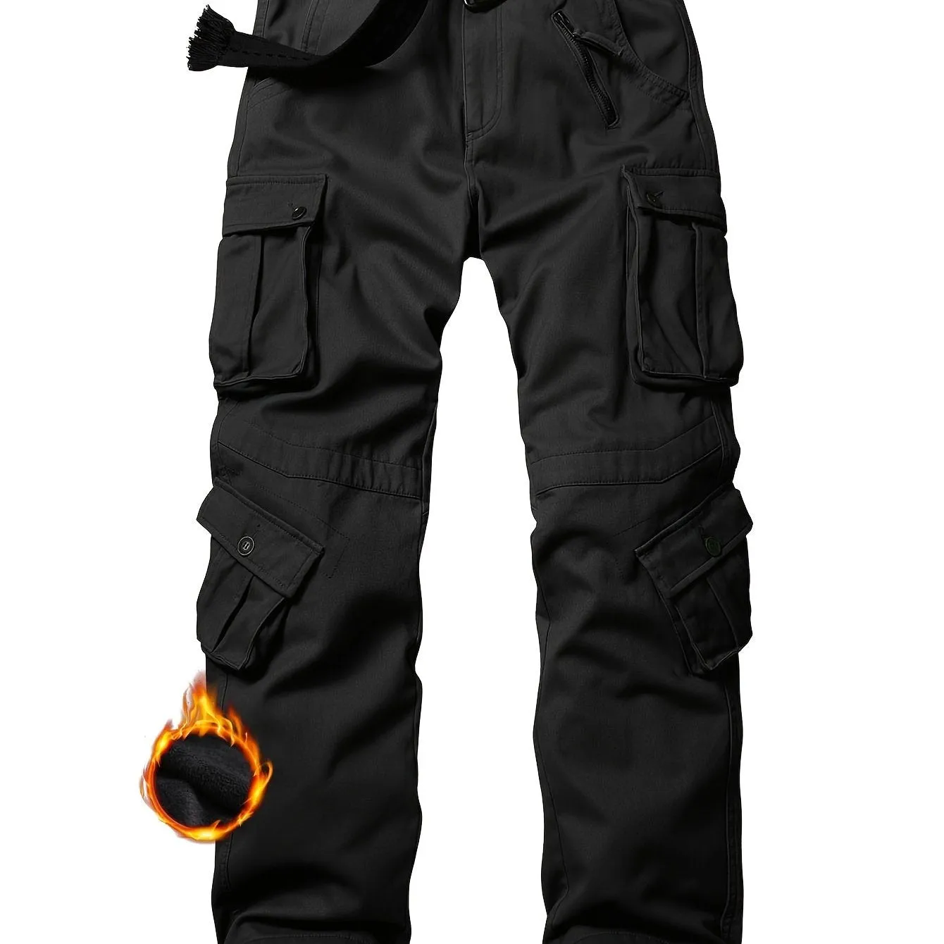[8 Pockets Fleece Lined Cargo Pants] Men's Fleece Lined Cargo Pants Outdoor Hiking Pants Casual Work Ski Pants With 8 Pockets (No Belt)