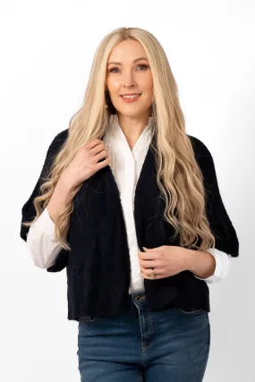 Amelia Short Sleeve Wool Blend Cardigan - Navy Blue