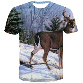 Animal T shirts Men Deer T-shirts Graphic Forest Tshirt Anime Snow Shirt Print Graffiti Tshirts Novelty