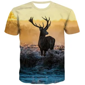 Animal T shirts Men Deer T-shirts Graphic Landscape Tshirts Cool Harajuku Tshirt Anime