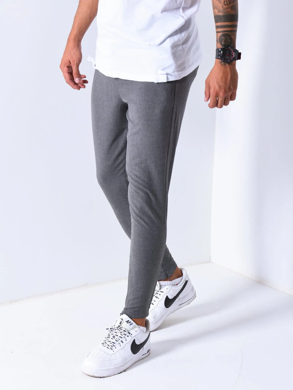 Ankle Pants w/ Chain Accessory - Dark Gray