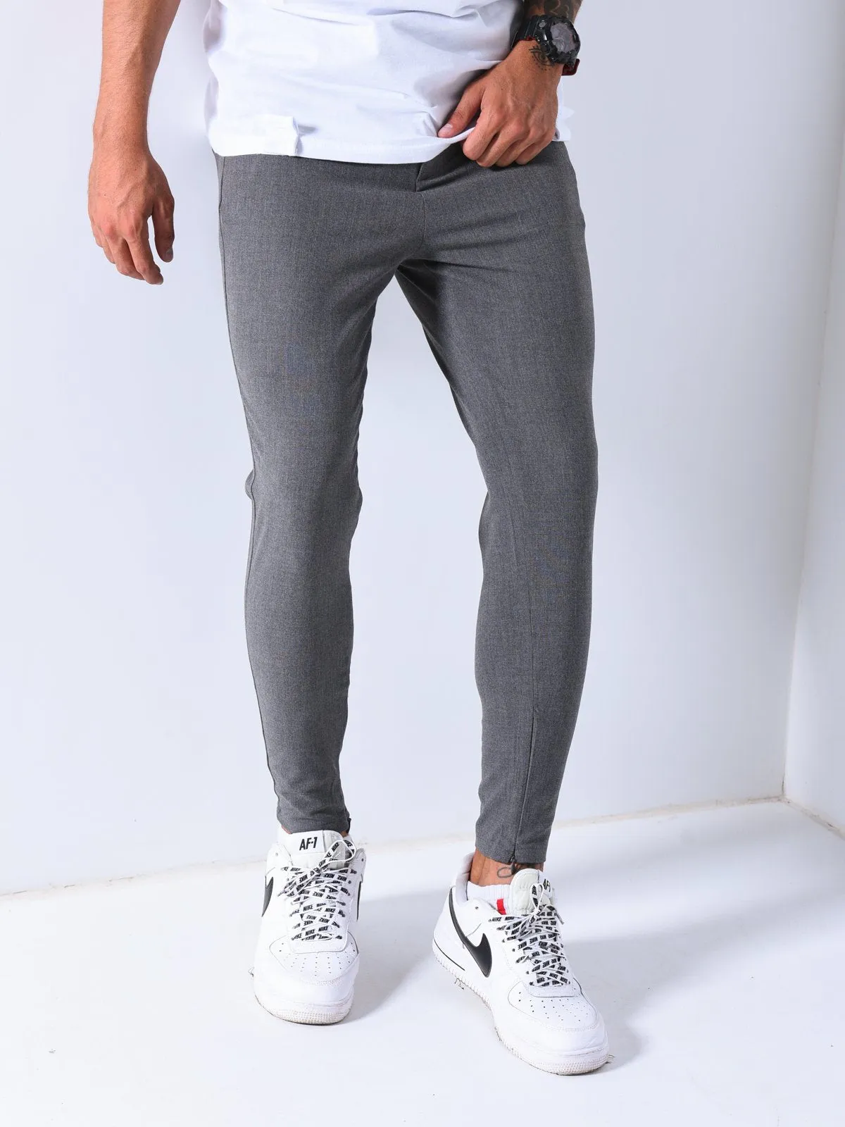 Ankle Pants w/ Chain Accessory - Dark Gray