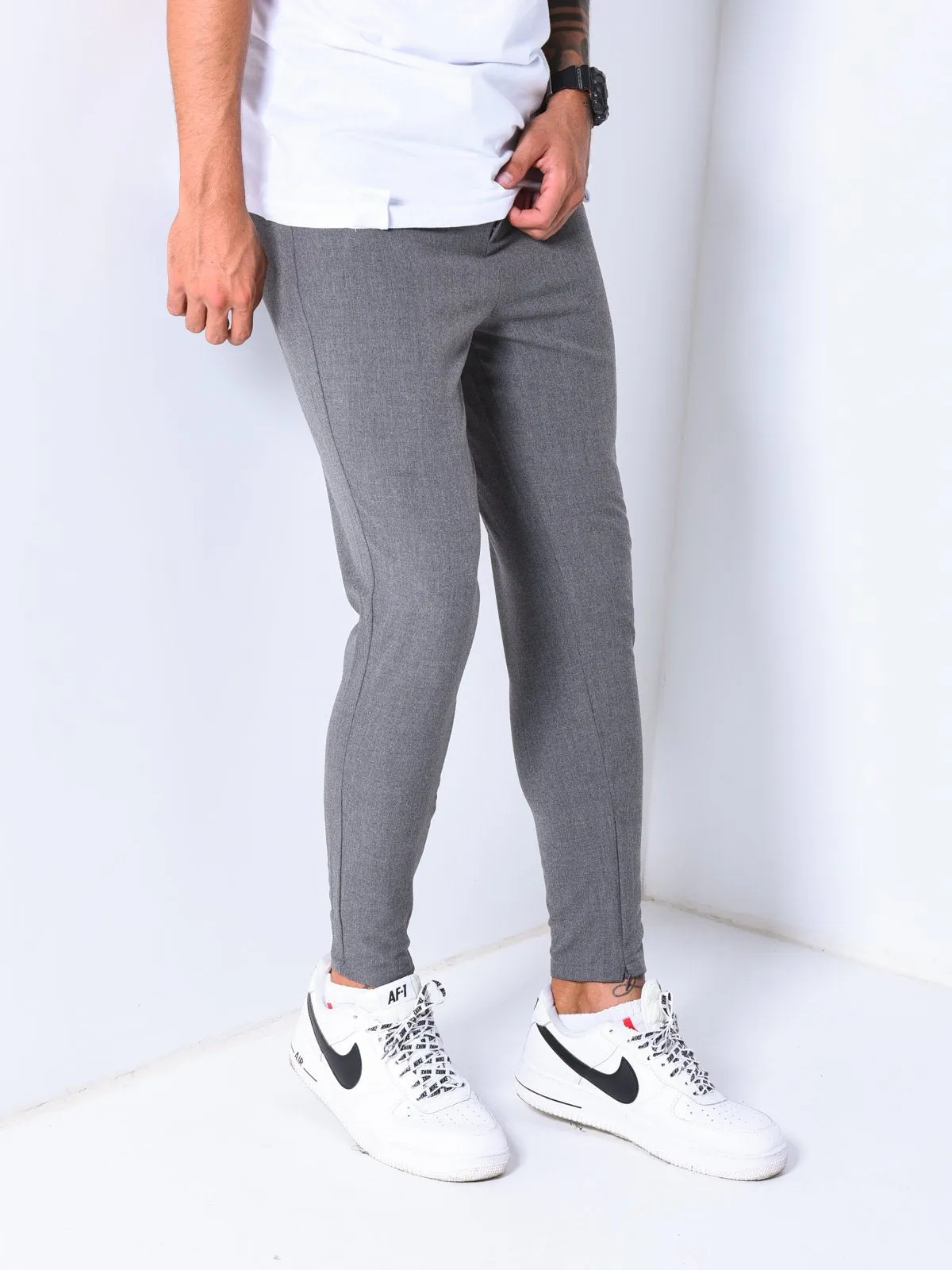 Ankle Pants w/ Chain Accessory - Dark Gray