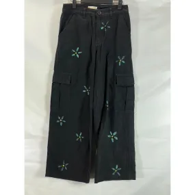 ARITZIA GOLDEN BY TNA Women's Black/Blue Floral Embroidered Cargo Pants SZ 6