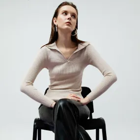 ATSTHELABEL VESPER CREME RIBBED KNIT TOP