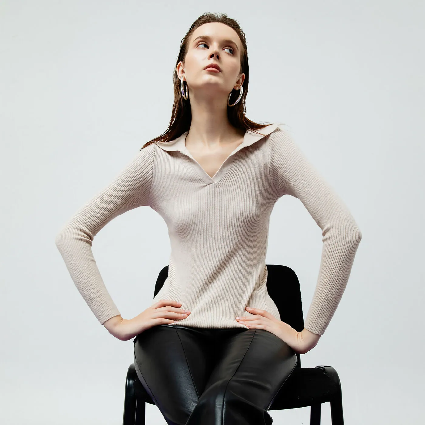 ATSTHELABEL VESPER CREME RIBBED KNIT TOP