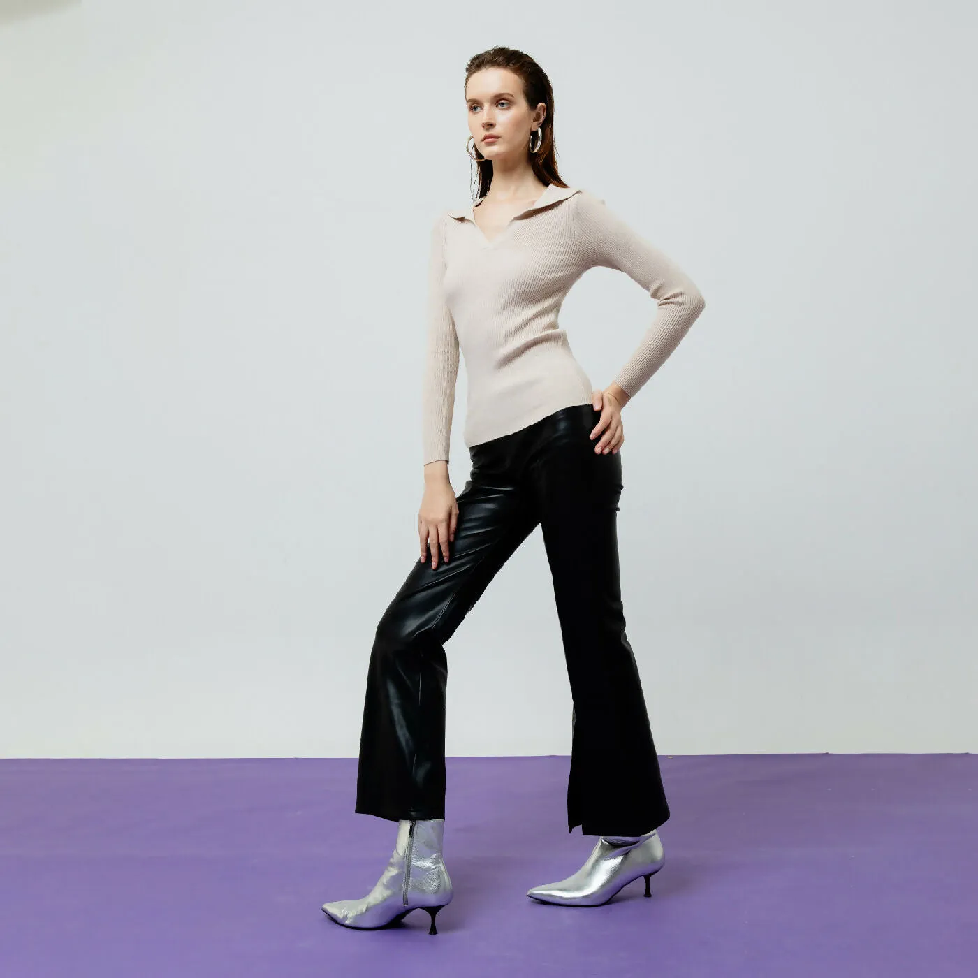 ATSTHELABEL VESPER CREME RIBBED KNIT TOP