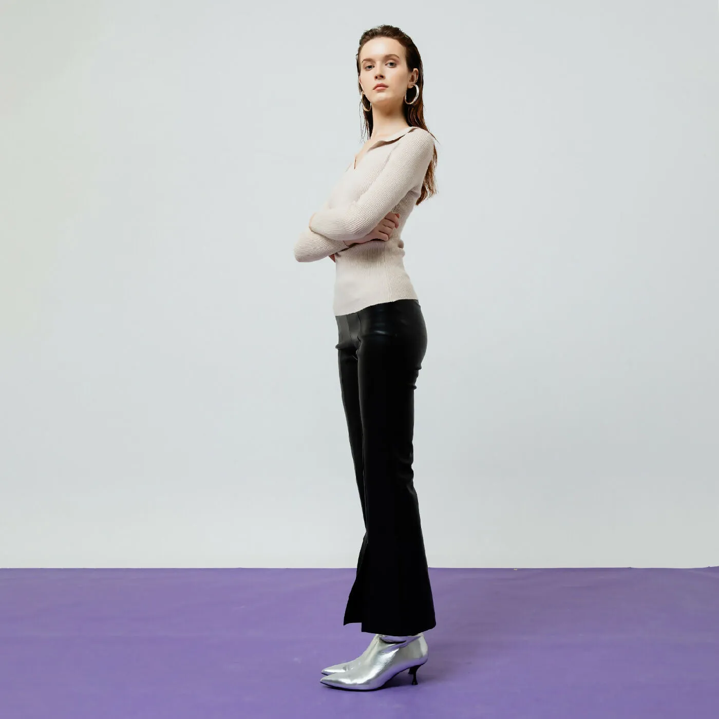 ATSTHELABEL VESPER CREME RIBBED KNIT TOP