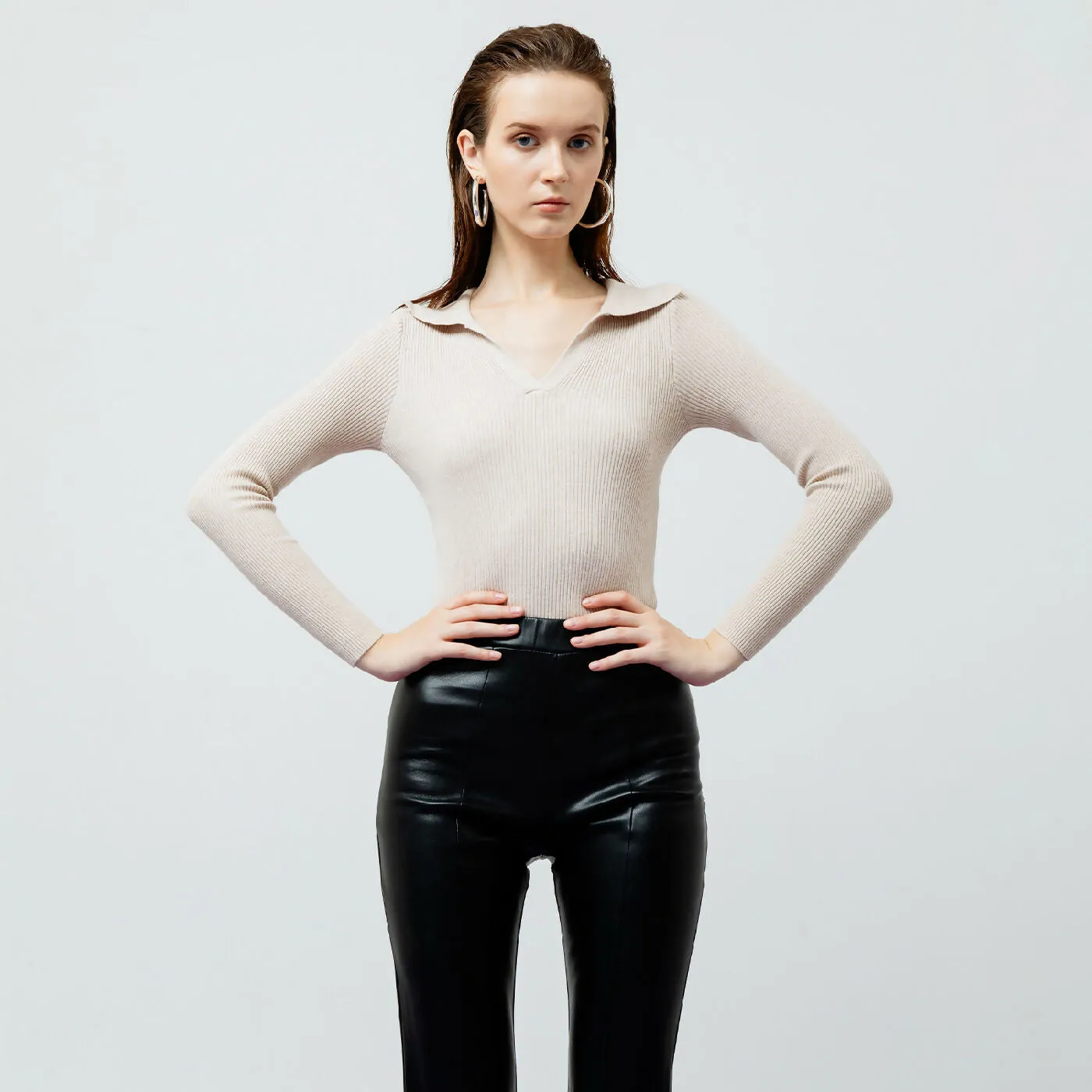 ATSTHELABEL VESPER CREME RIBBED KNIT TOP