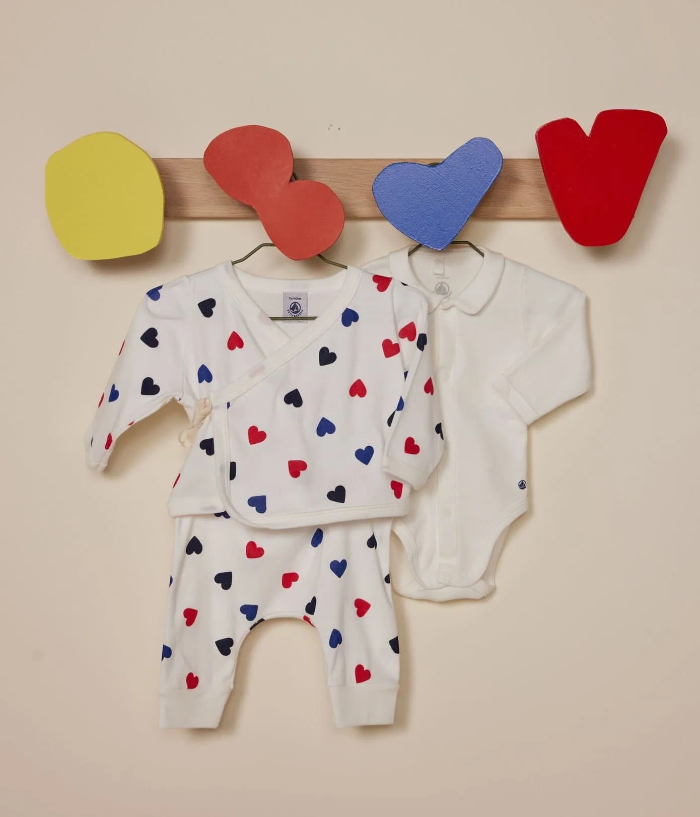 Babies' Heart Printed Cotton Three-Piece Outfit