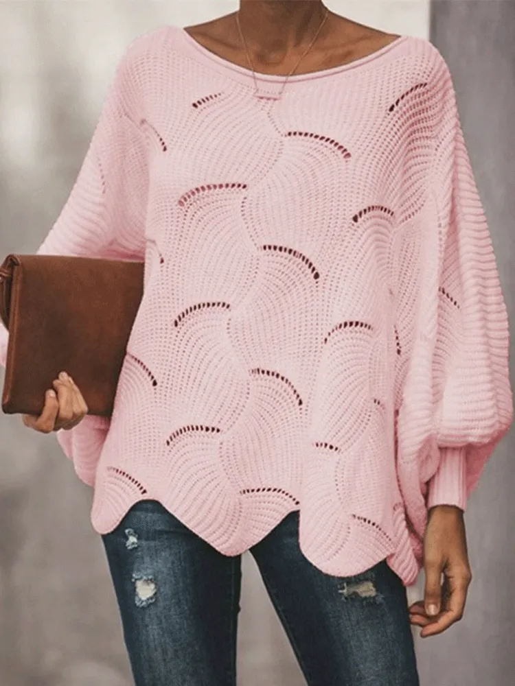 Batwing Sleeve Hollow Knitted Pullover Top