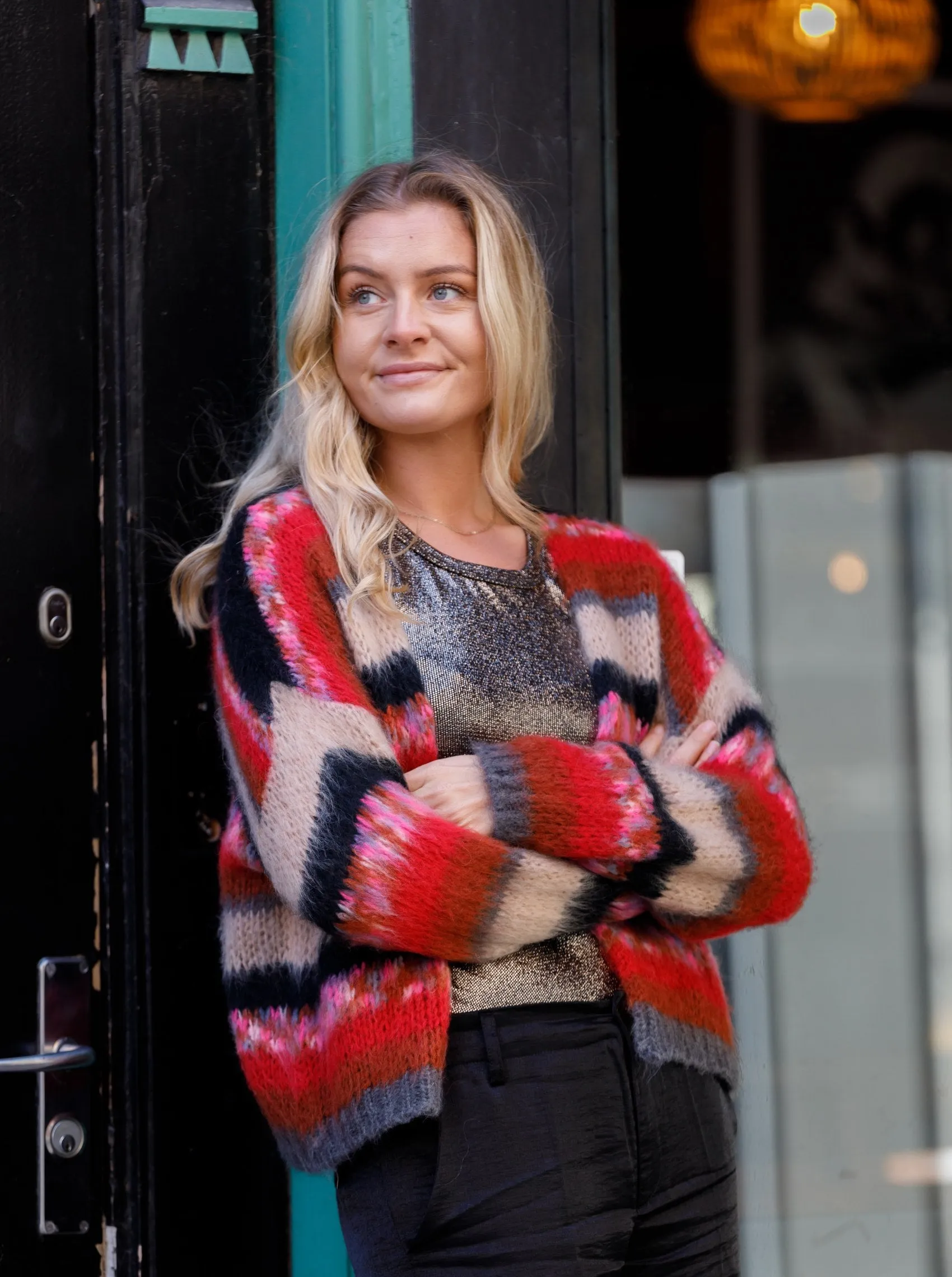 BCCASEY multi striped cardigan - Berry
