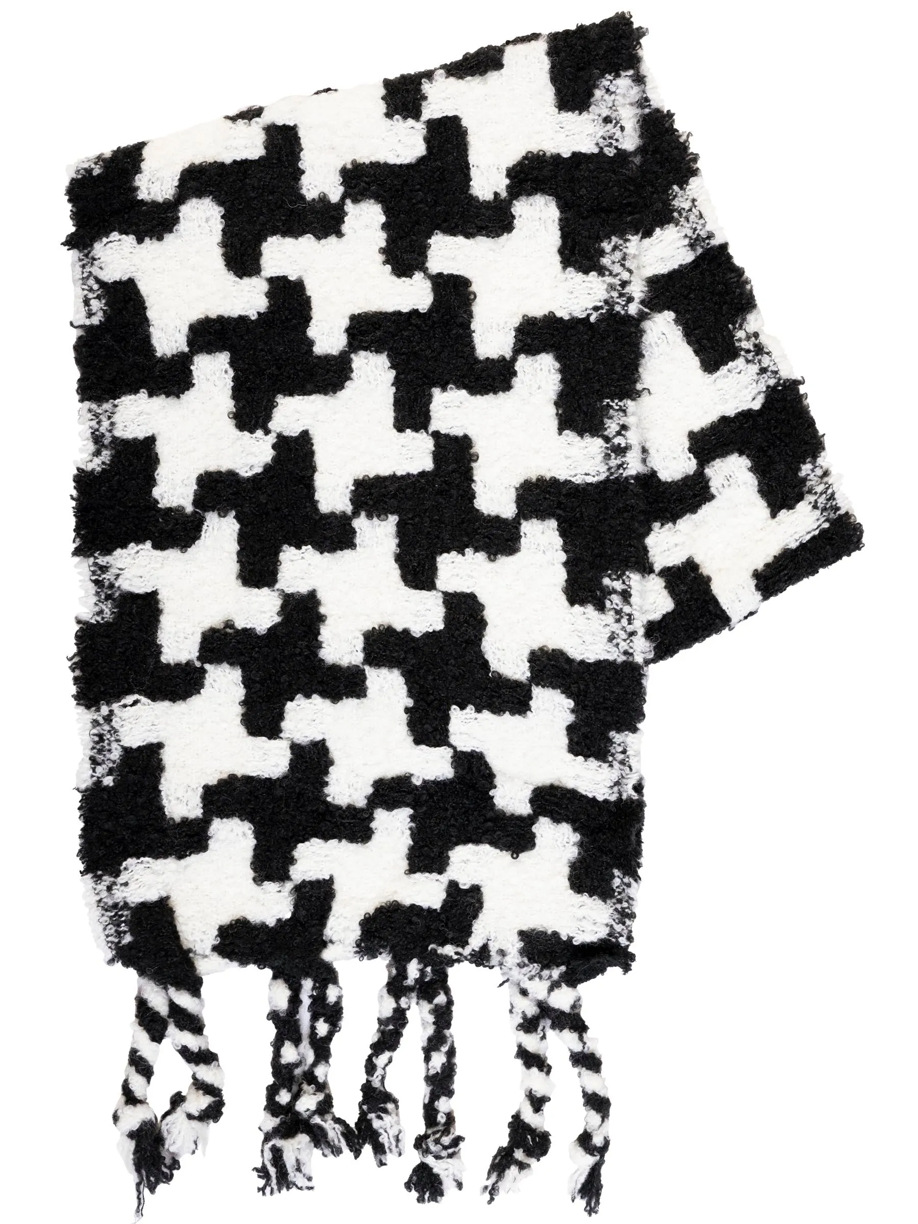 Black & White Monochrome Pattern Winter Scarf with fringing