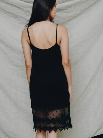 Black Lace Trim Slip Dress