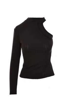 Black One Sleeve Rib Knit Top