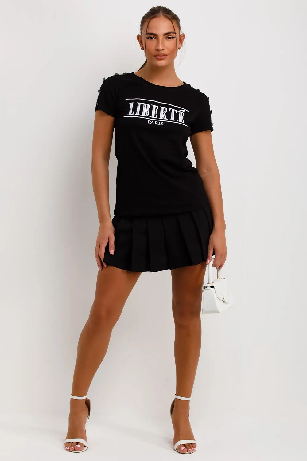 Black T Shirt With Liberte Paris Embroidery