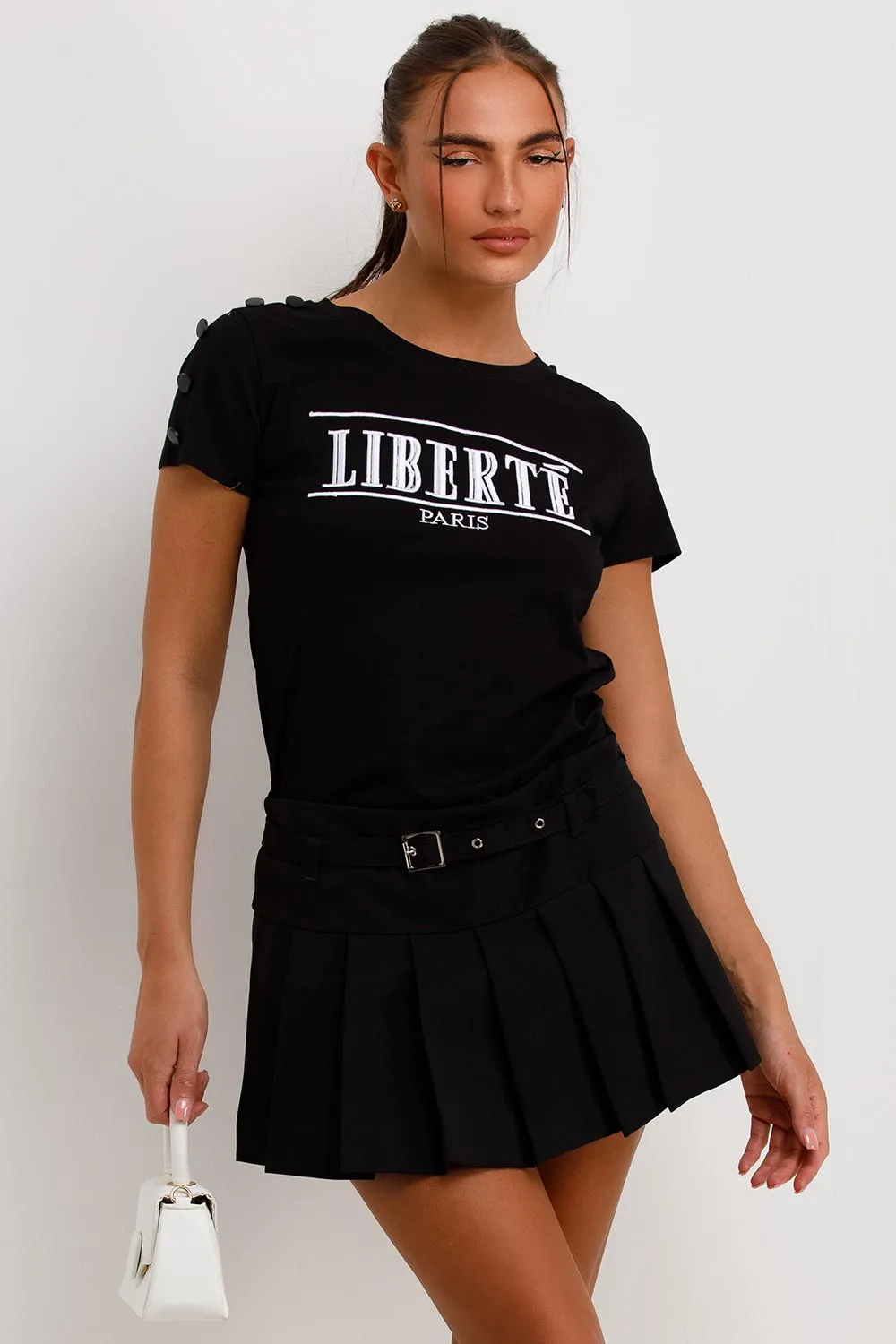 Black T Shirt With Liberte Paris Embroidery