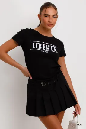 Black T Shirt With Liberte Paris Embroidery