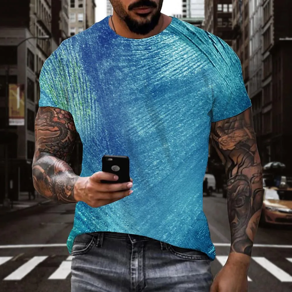 blue gradient irregular texture shirt special texture tee shirt different Cool art costume men