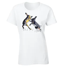 Boxing hares women t-shirt