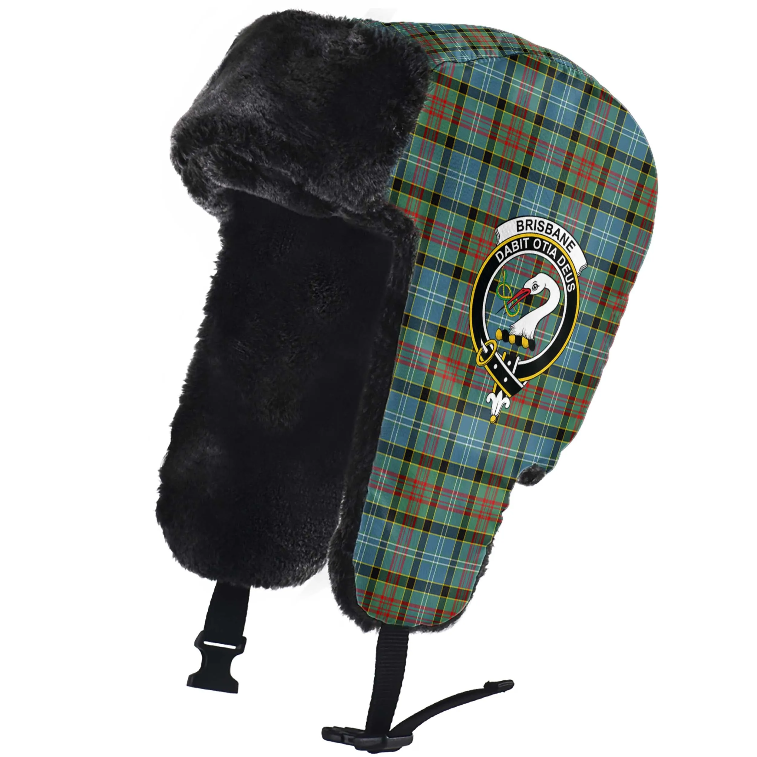 Brisbane Tartan Winter Trapper Hat with Family Crest