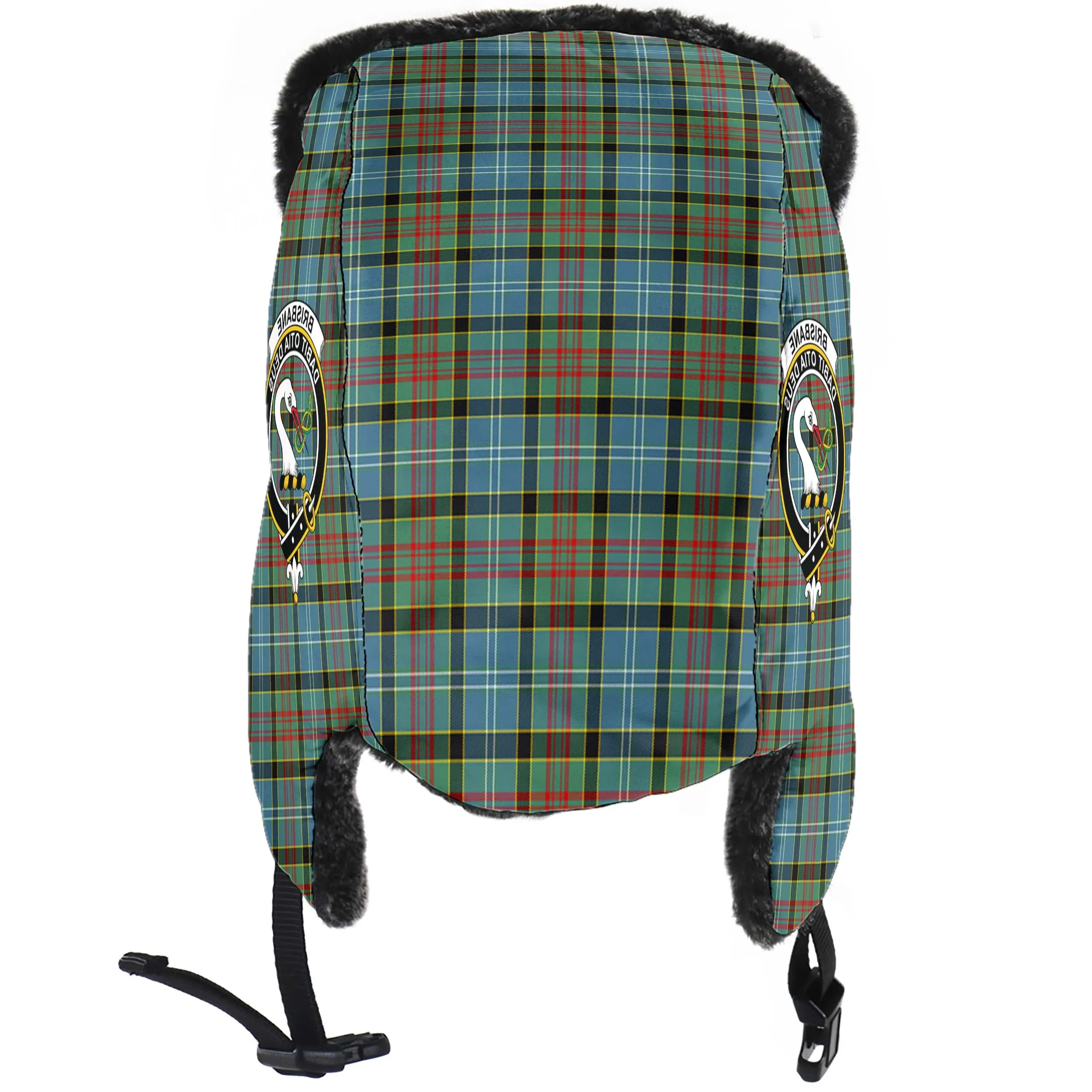 Brisbane Tartan Winter Trapper Hat with Family Crest