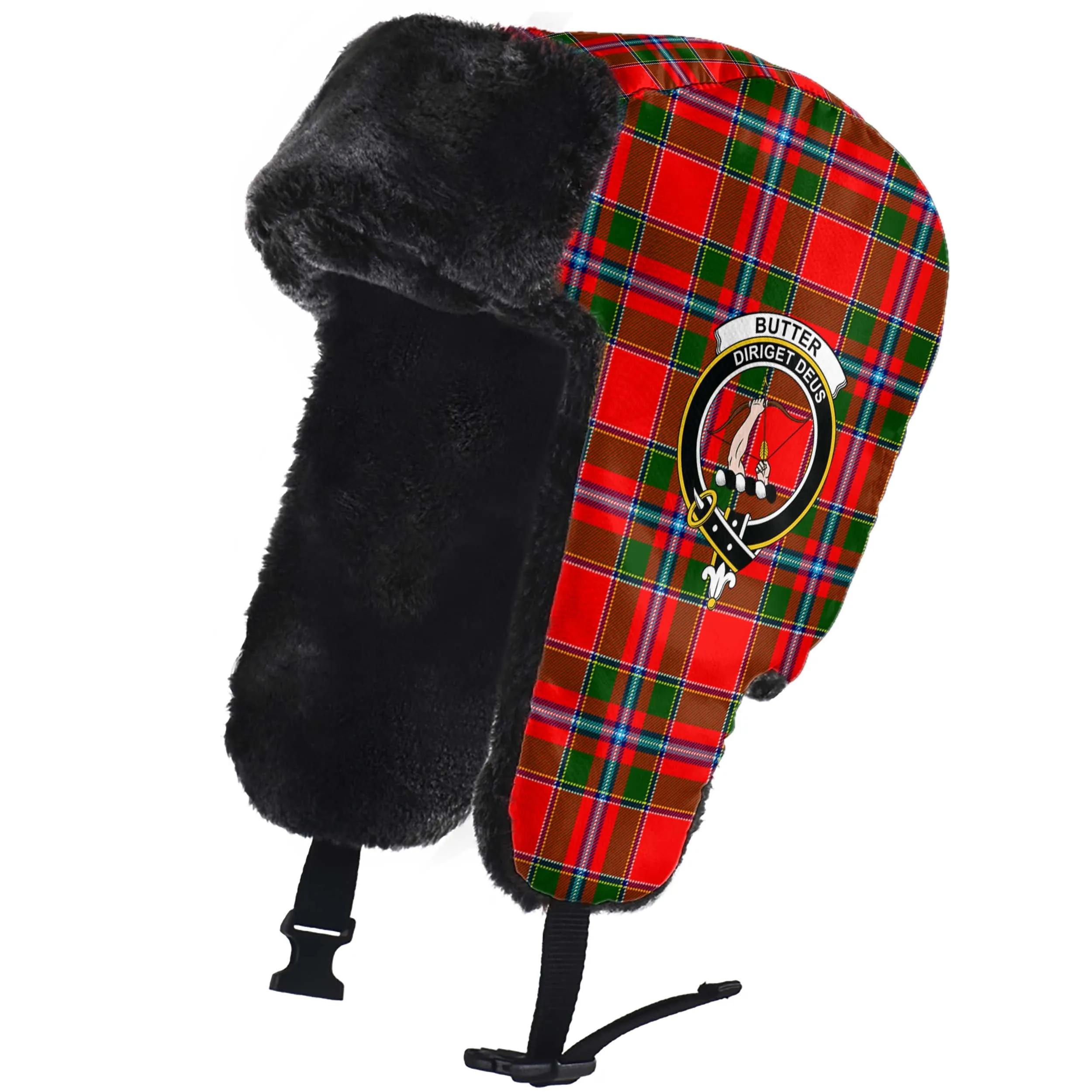 Butter Tartan Winter Trapper Hat with Family Crest