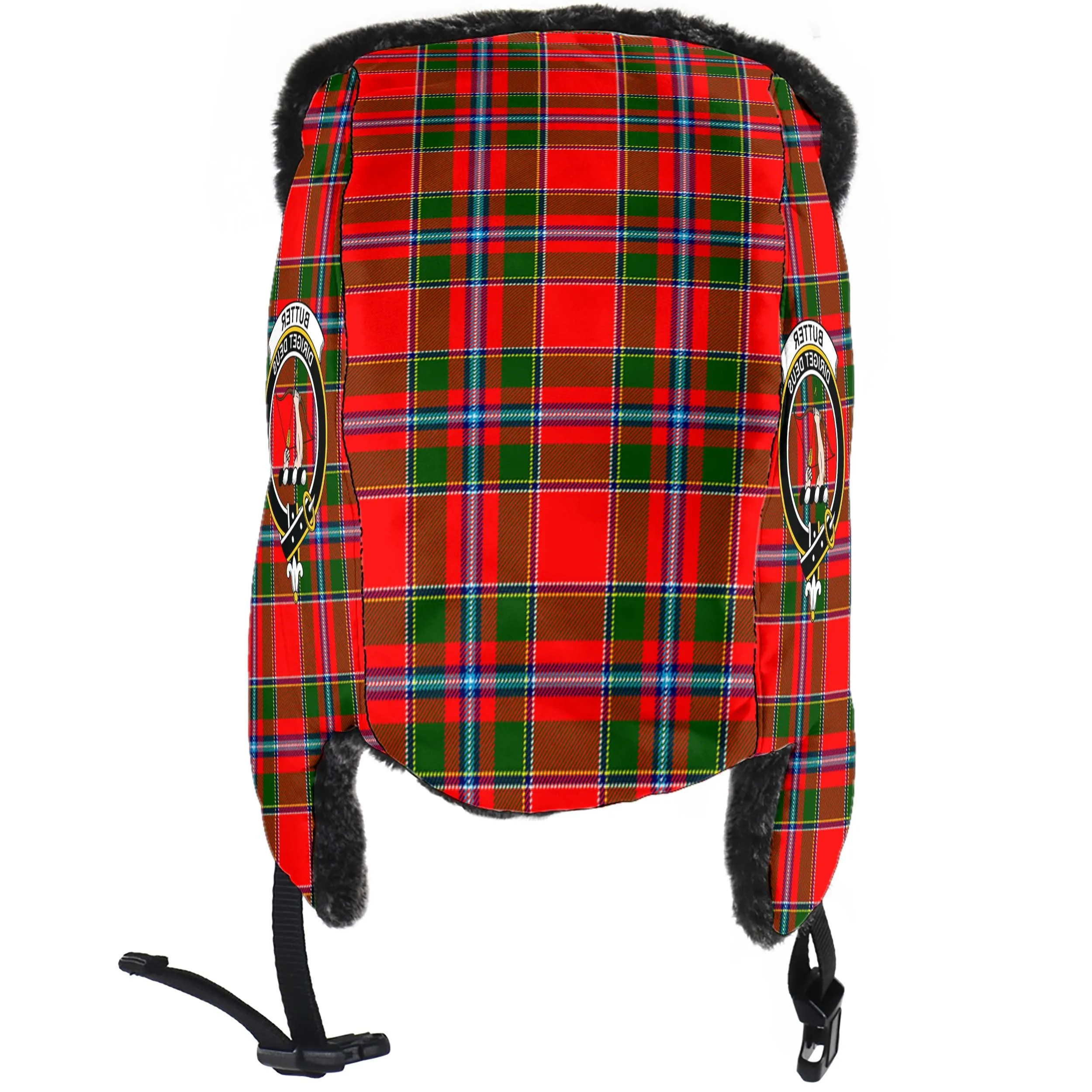 Butter Tartan Winter Trapper Hat with Family Crest