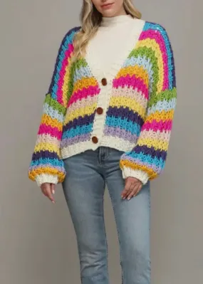 Button Closure Crochet Knit Cardigan