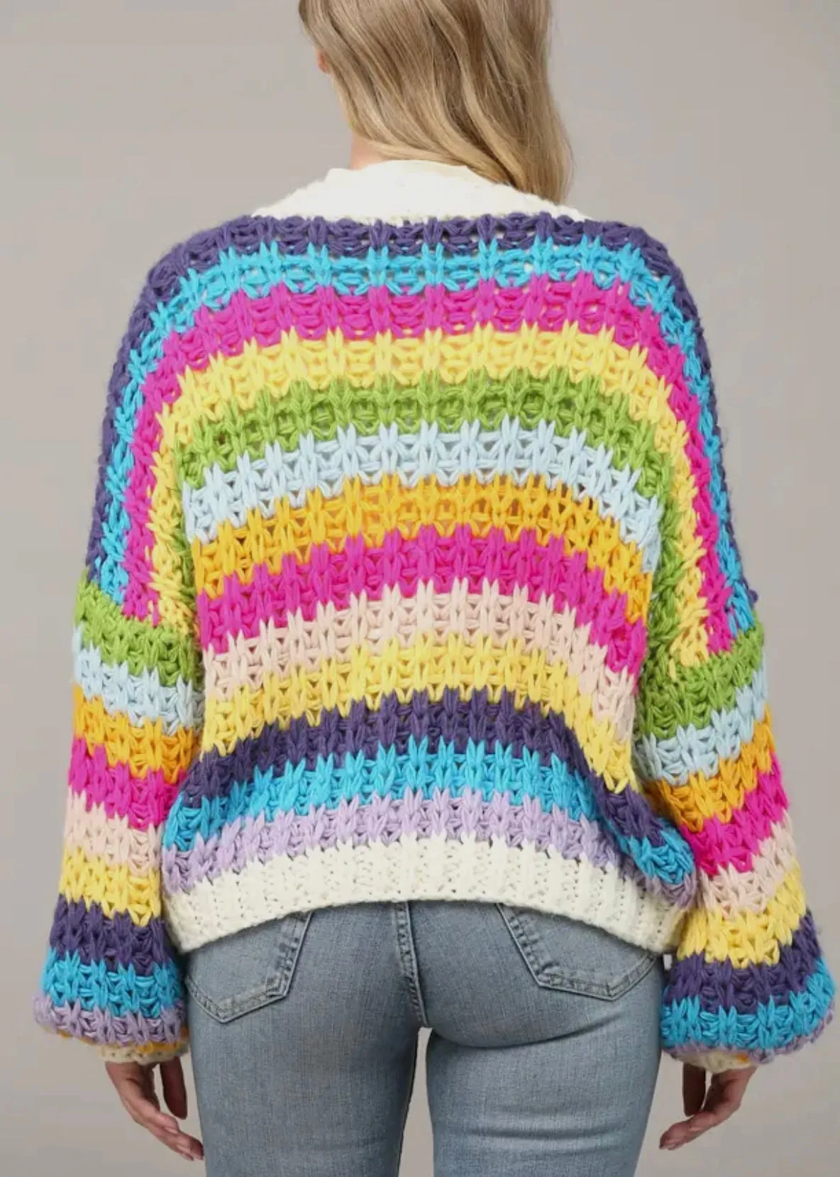 Button Closure Crochet Knit Cardigan