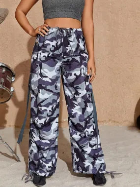 Camo Print Parachute Cargo Pants