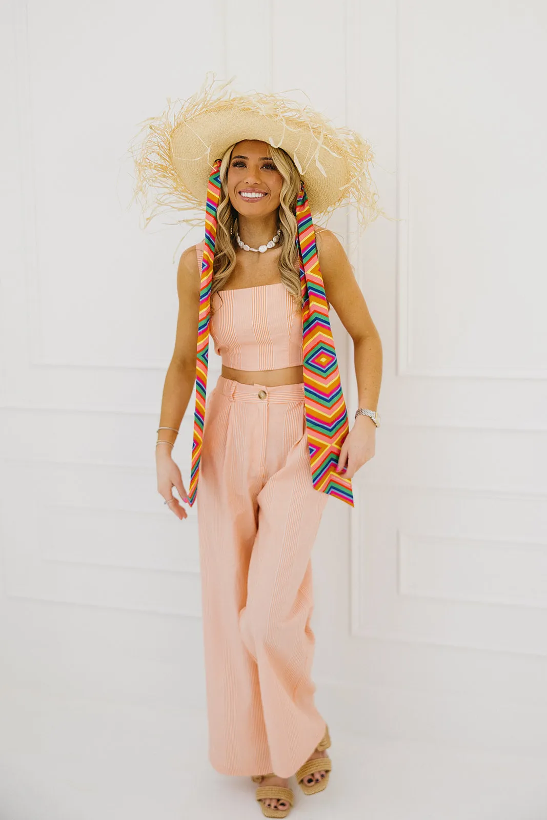 Catalina Seersucker Pants - Tangerine Stripe