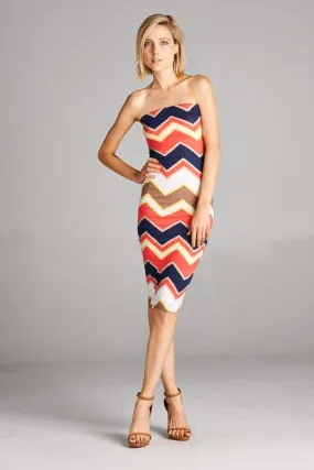 chevron print tube dress with lining