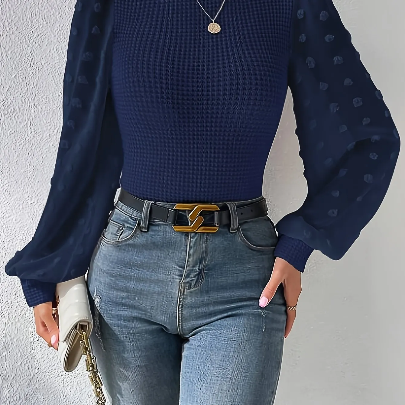 Chic Lantern Sleeve Mock Neck Top for SpringFall Wardrobe