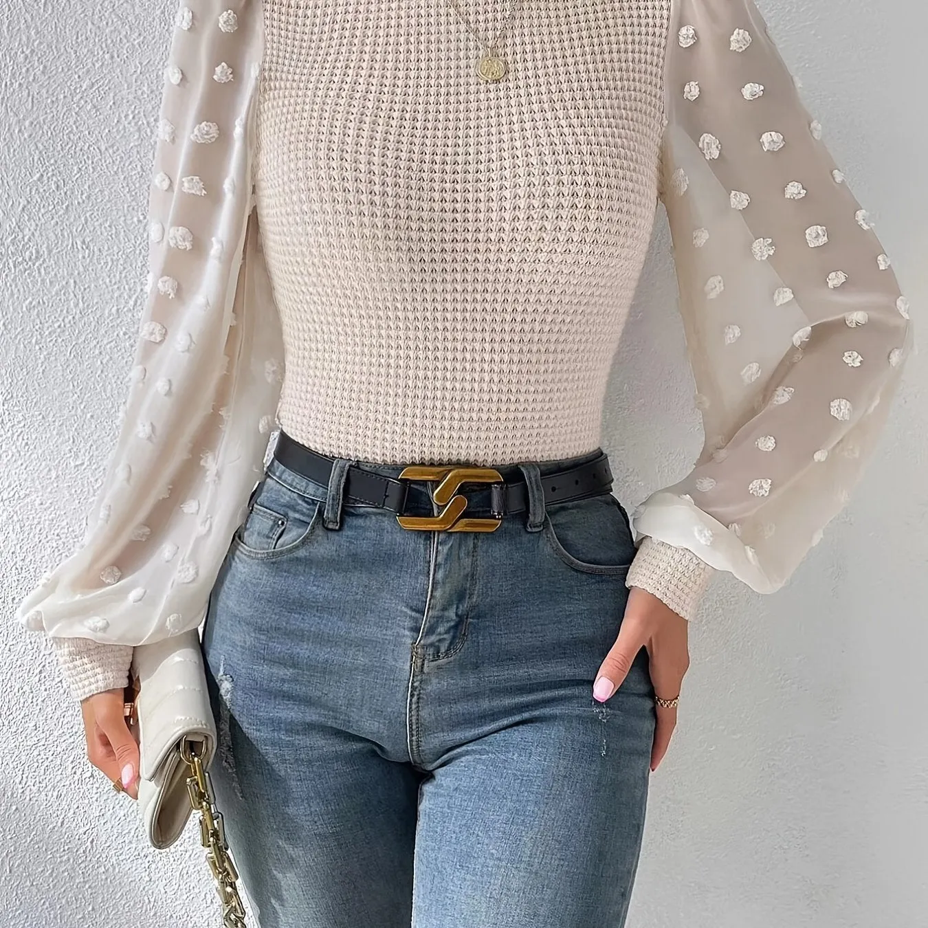 Chic Lantern Sleeve Mock Neck Top for SpringFall Wardrobe