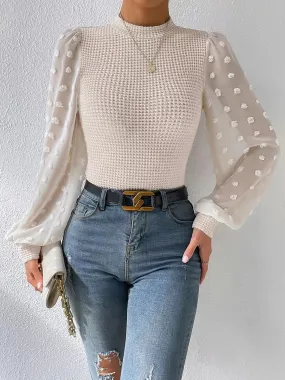 Chic Lantern Sleeve Mock Neck Top for SpringFall Wardrobe
