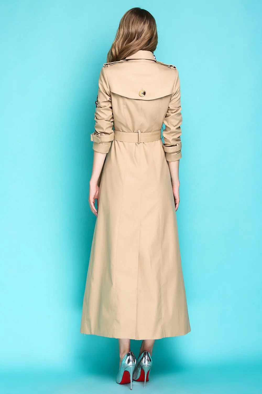 Classic autumn winter luxury limited edition handmade beaded khaki trench coat - Siaha Hearts