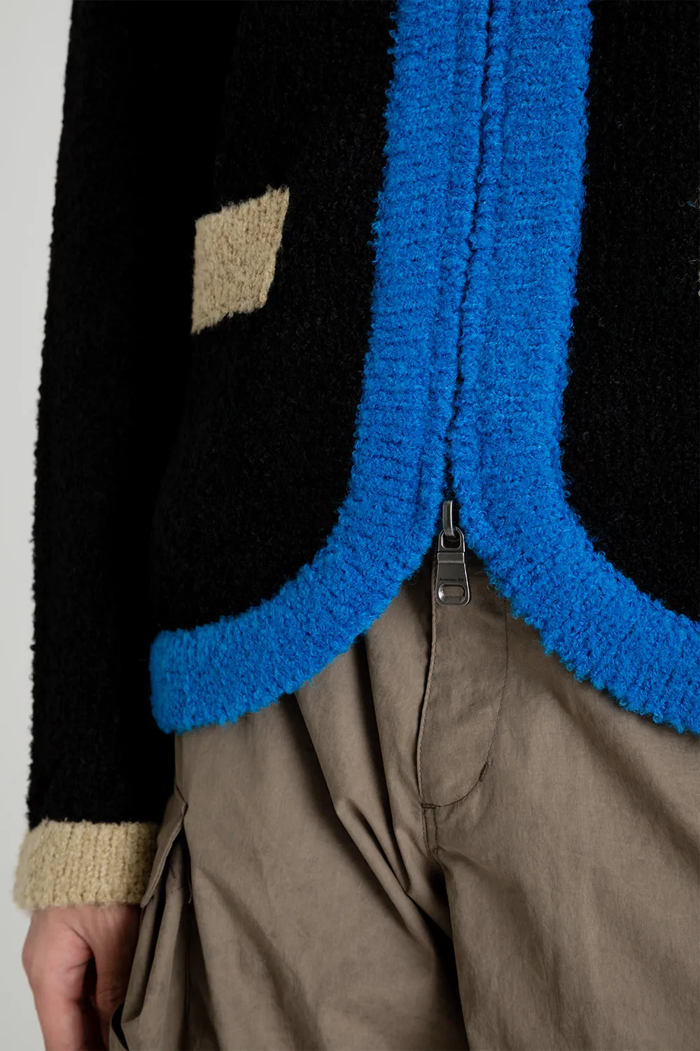 Collar Zip Knit Cardigan - Black