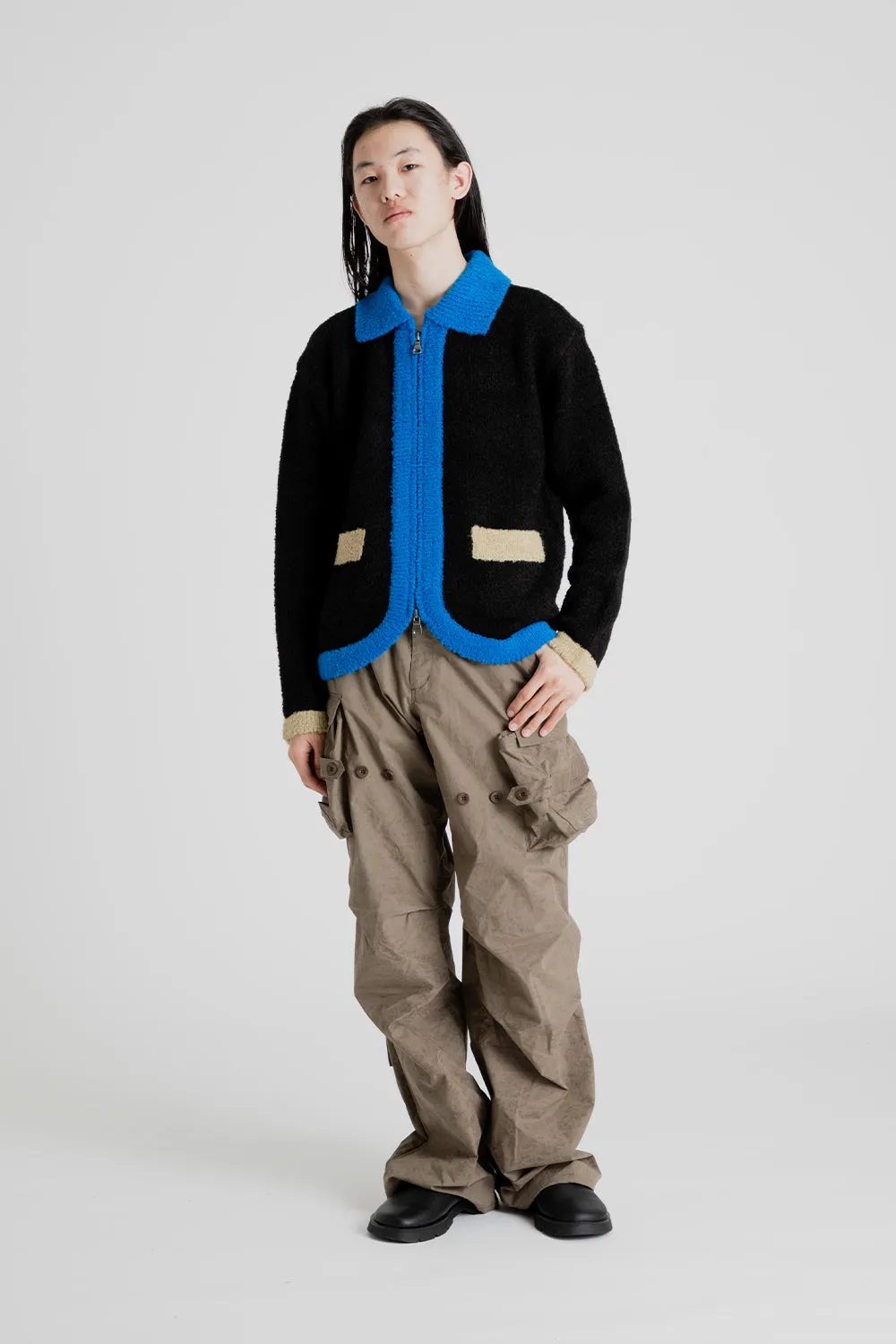 Collar Zip Knit Cardigan - Black