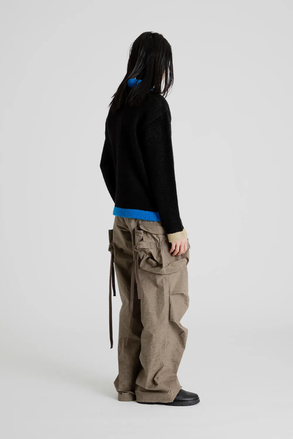 Collar Zip Knit Cardigan - Black