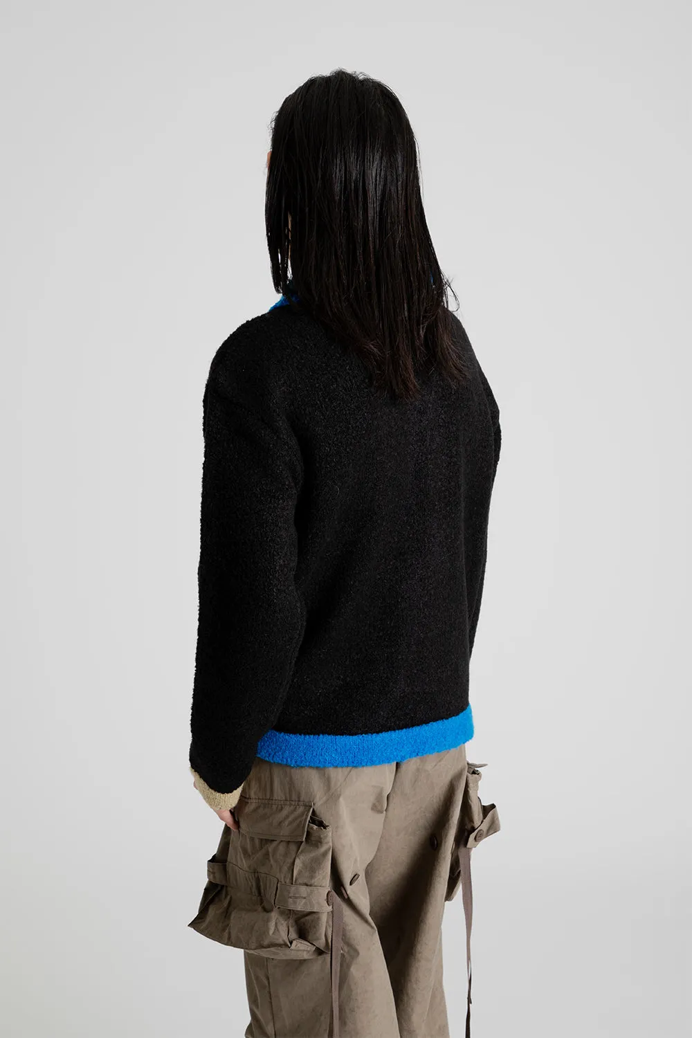 Collar Zip Knit Cardigan - Black