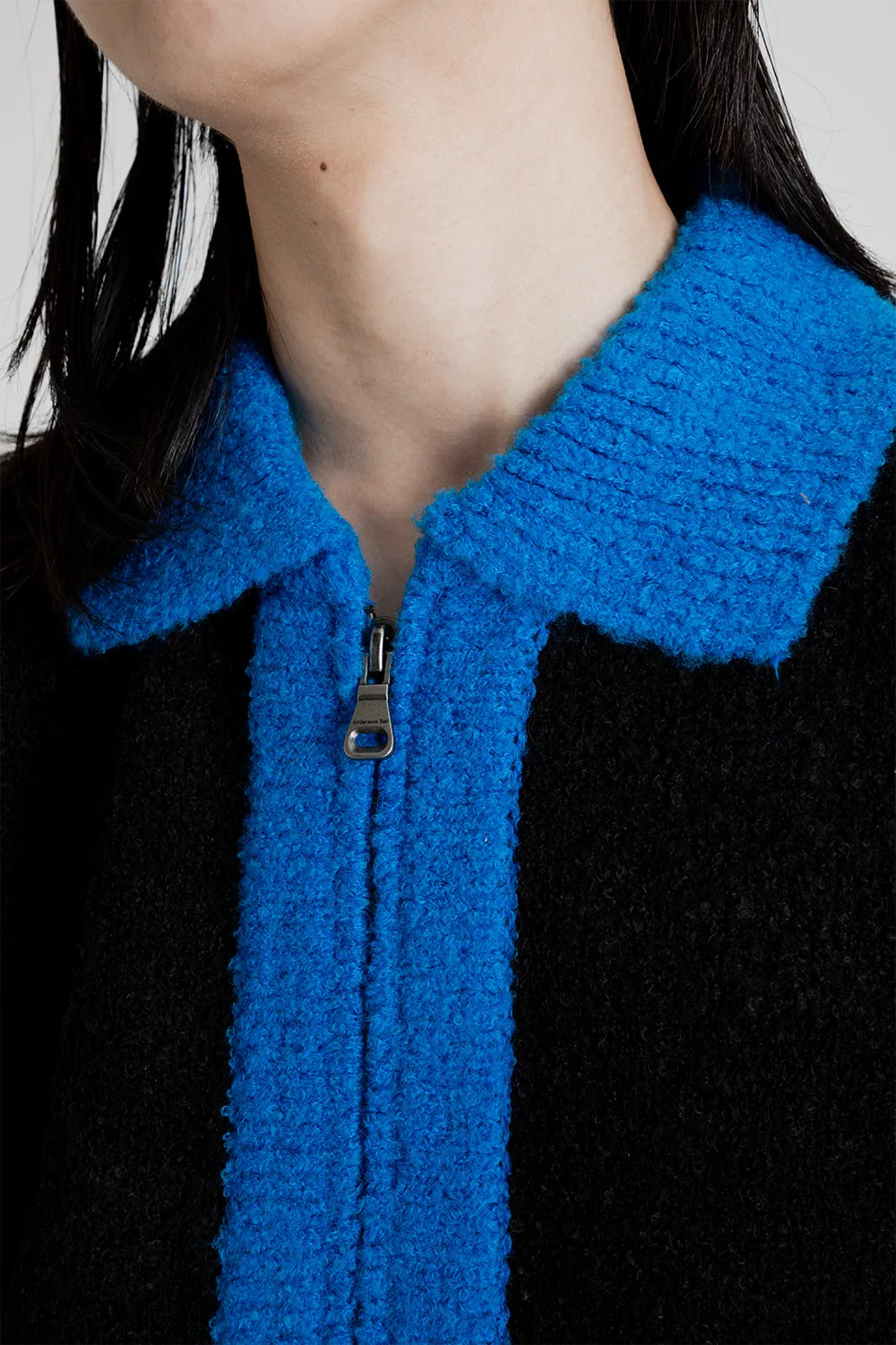Collar Zip Knit Cardigan - Black