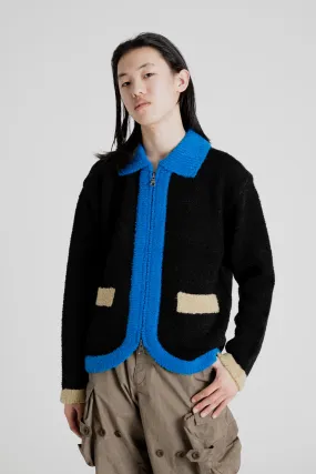 Collar Zip Knit Cardigan - Black
