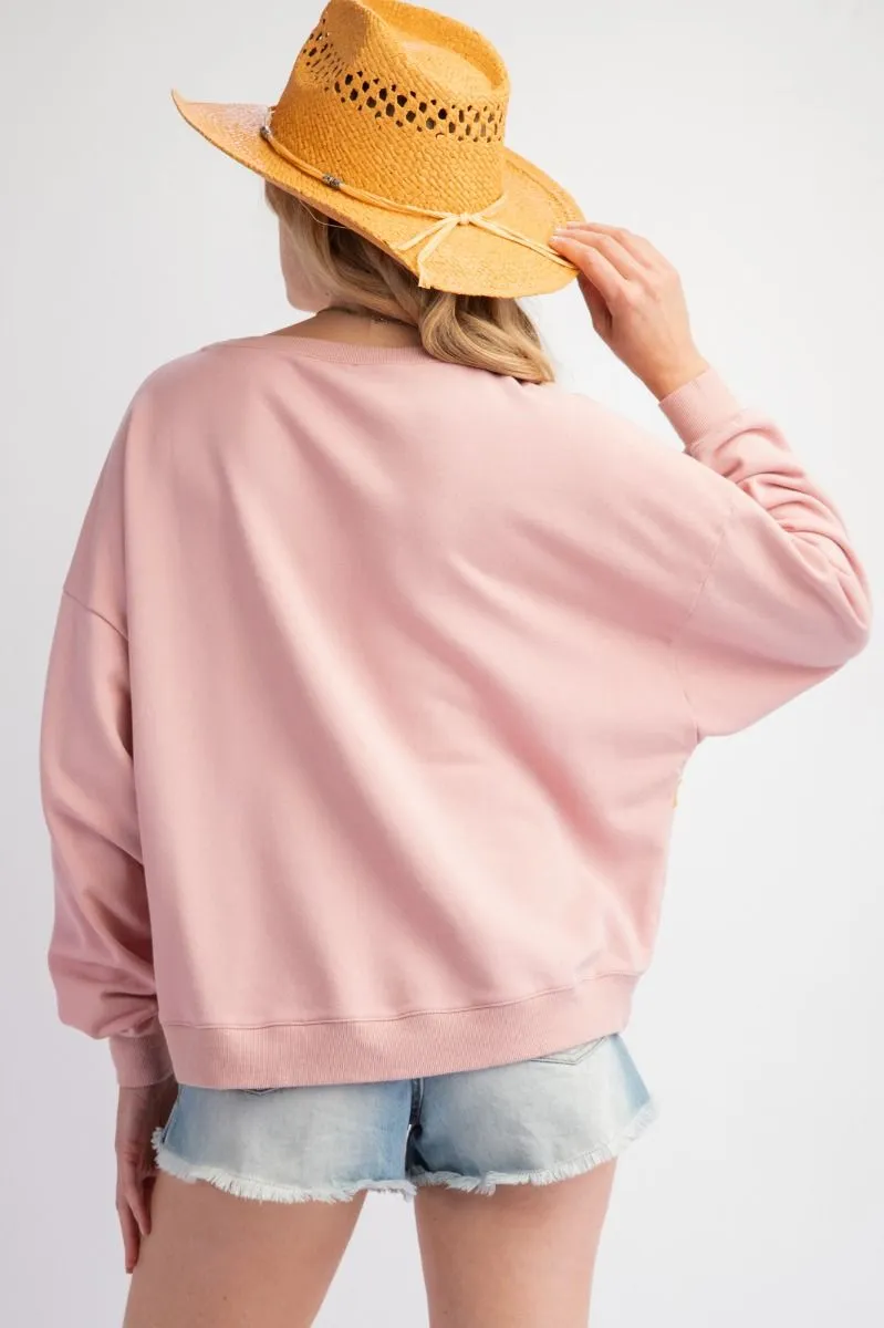 Coral Pink Rising Star Patch Knit Pullover