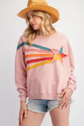 Coral Pink Rising Star Patch Knit Pullover