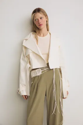 Cotton Ecru Short Trench Coat