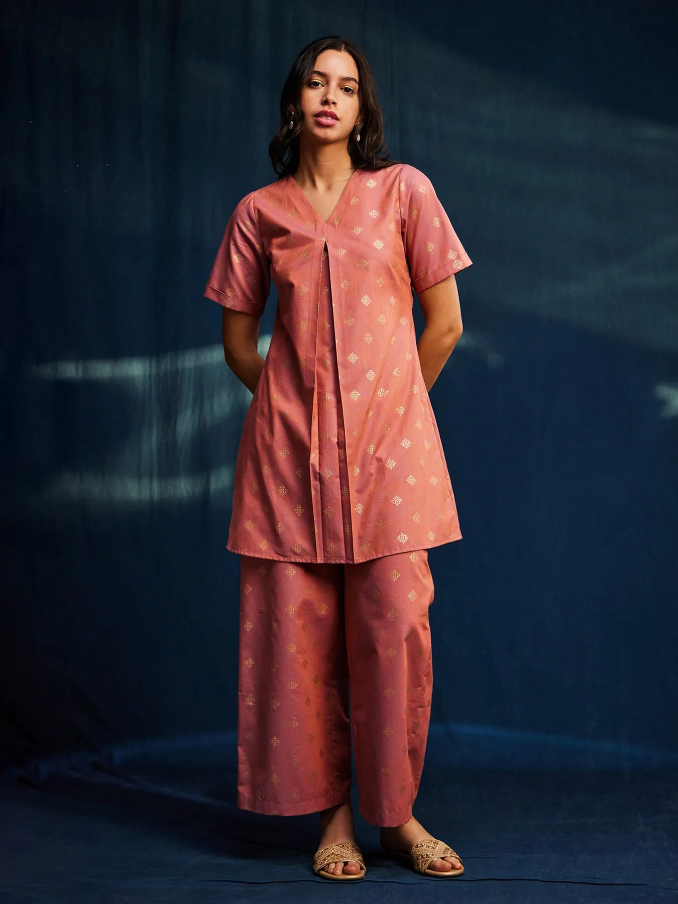 Cotton Foil Print Coord - Pink
